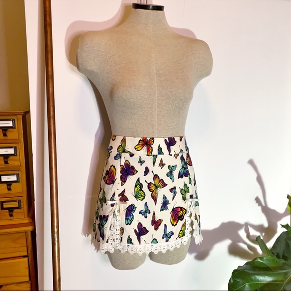 Current Mood Dresses & Skirts - Current Mood Dolls Kill Ivory I'm One of a Kind Butterfly Mini Skirt Lace Trim